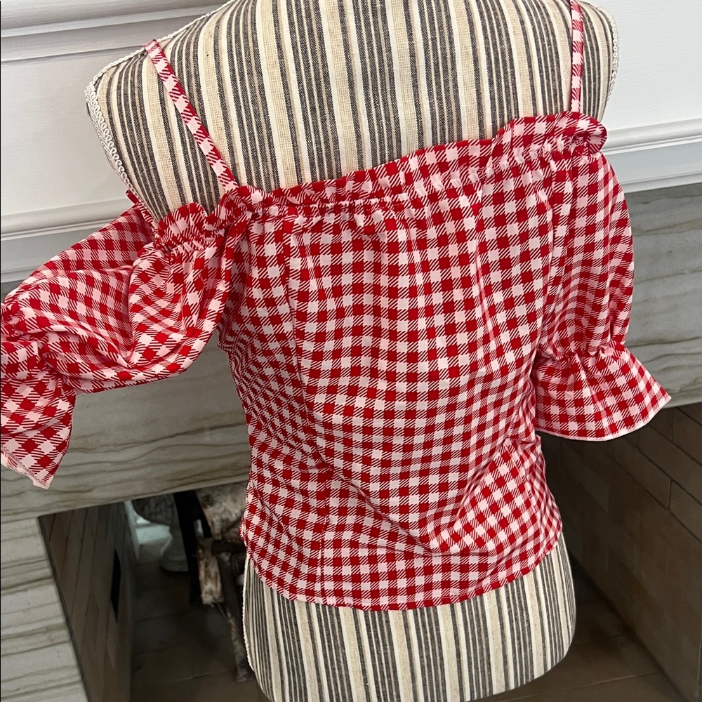 Red Gingham Ruffle Trim Top - Picture 5 of 6